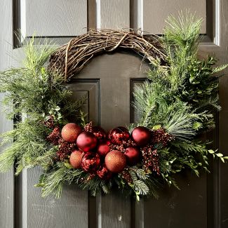 Ornaments and Fresh Pine Wreath